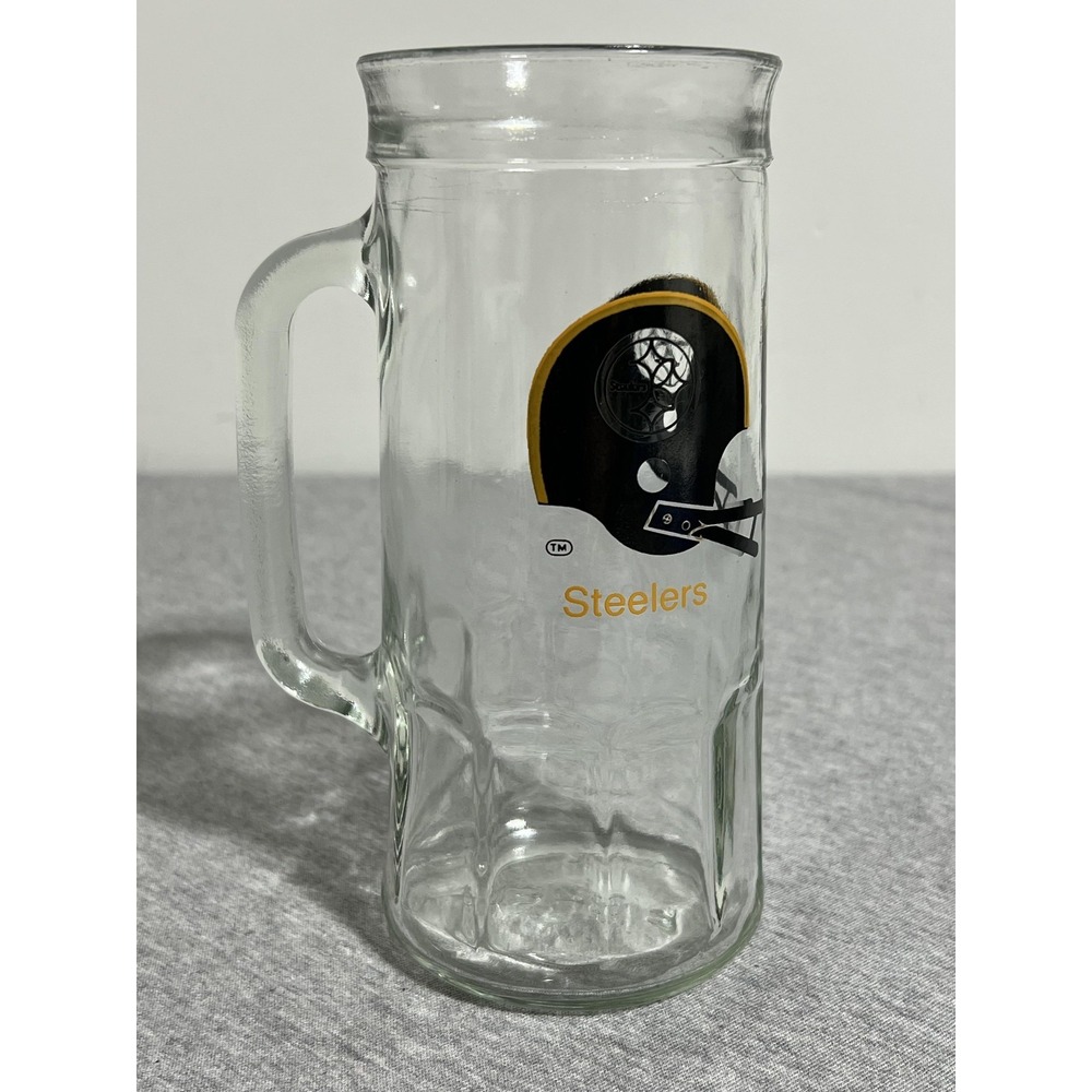 Vintage Pittsburgh Steelers Glass Beer Mug‎ Stein Fisher NFL Football Helmet